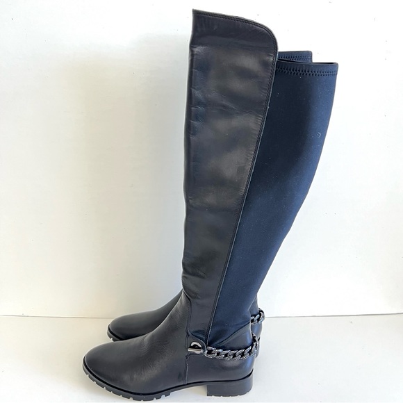 KARL LAGERFELD Paris Shay Leather Textile Chain Over-The-Knee Boots Sz 8 M NWOB - Picture 7 of 13